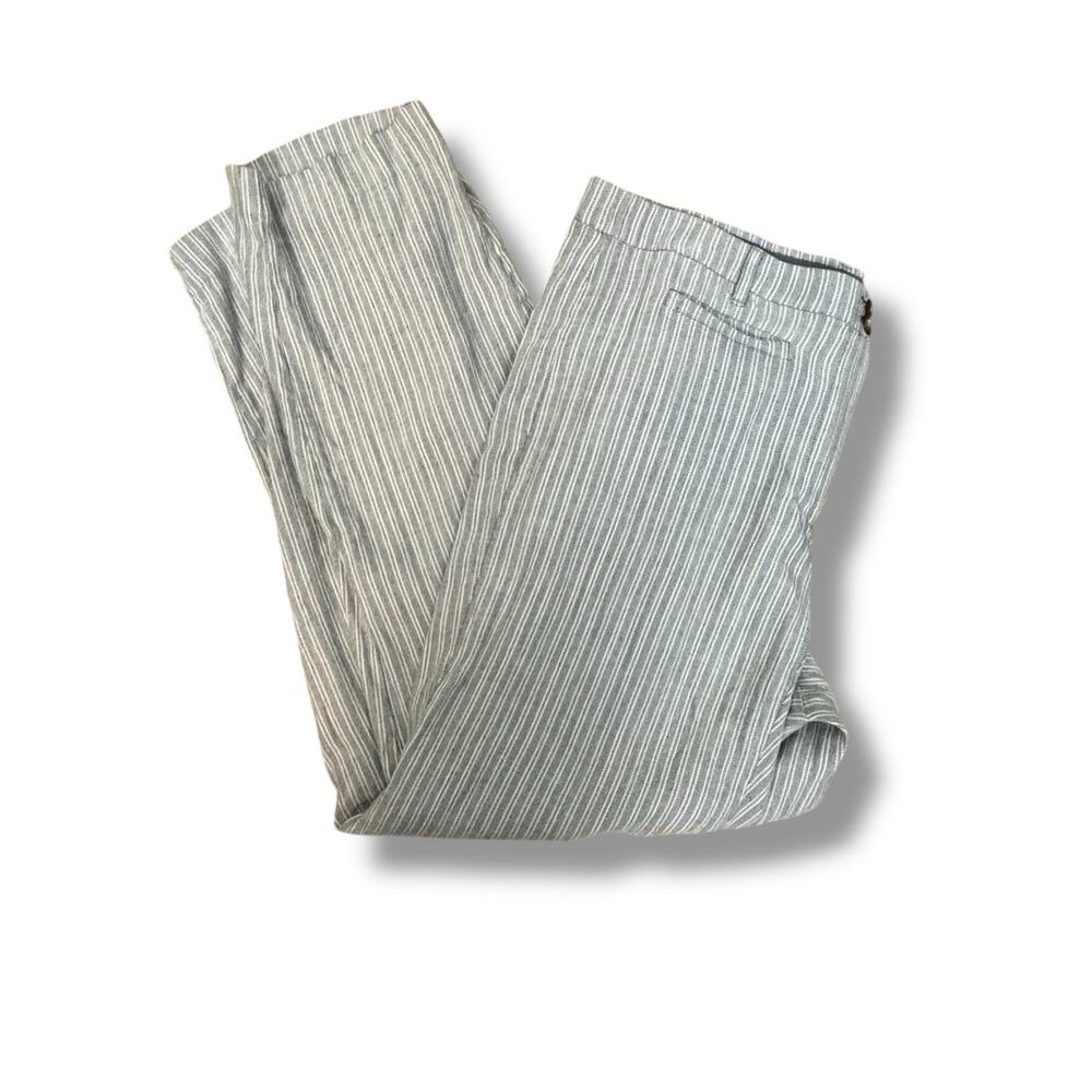 J.JILL Gray & White Striped Linen Stretch Pants Size 18
